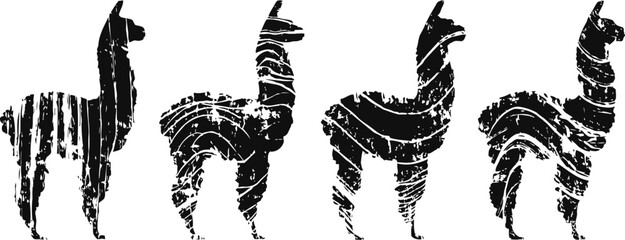 Fototapeta premium abstract black and white llama silhouettes with textured brushstroke patterns