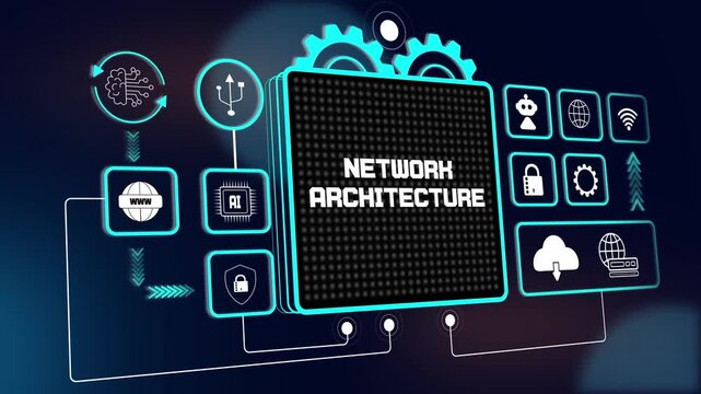 Futuristic network architecture hud interface for smart system administration tutorials, digital connectivity and tech growth