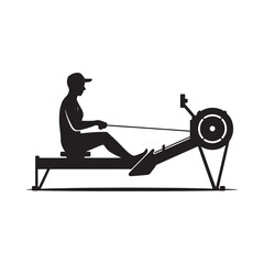Silhouette of a rower using an indoor rowing machine in black © MSTSALMA