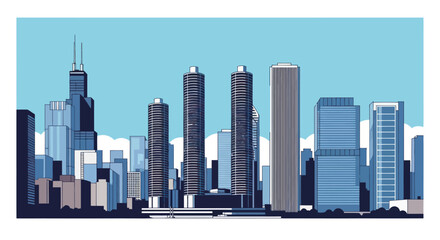 Obraz premium Modern Skyline Cityscape with Tall Buildings and Blue Sky