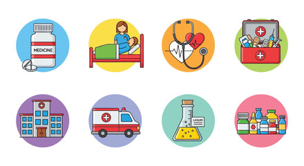 Obraz premium Healthcare icons representing hospitals medicine and vital signs on gray