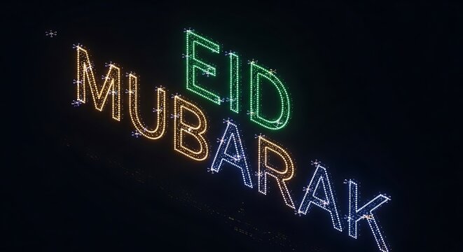 Colorful neon sign celebrating the festival of eid al-fitr with mubarak message