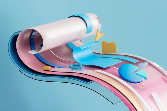 3D analytics ribbon dashboard with report, folder, chart