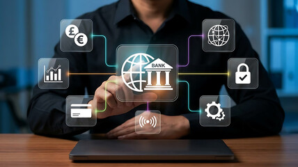 Naklejka premium Online Banking Digital Finance Payment Security And Global Transactions