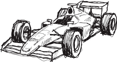 Naklejka premium formula one race car sketch hand drawn racing vehicle illustration with aerodynamic design and large tires