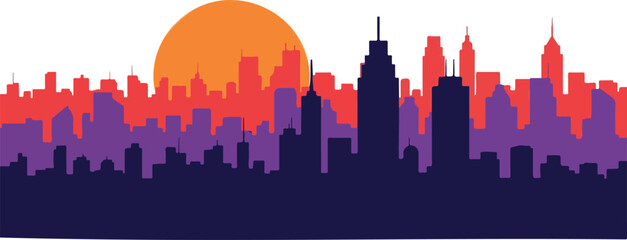 Fototapeta premium City skyline silhouette vector, sunset urban landscape
