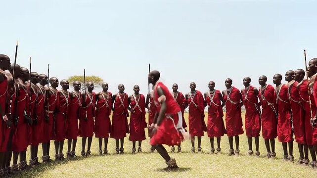 Maasai Warriors Performing Traditional Adumu Jumping Dance in Africa