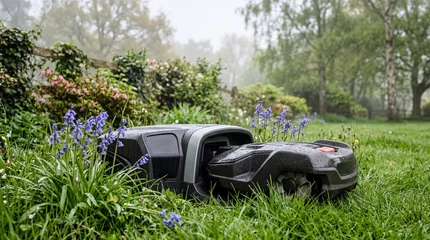 Robotic Mower Among Spring Flowers © misu