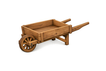 A rustic wooden wheelbarrow with two sturdy handles and a flat carrying bed illustration
