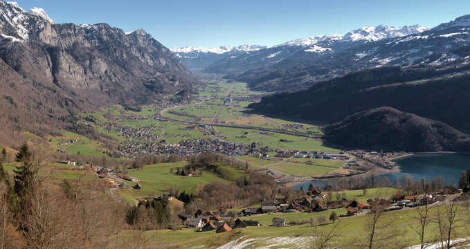View into the Seez valley from Walenstadtberg, Swiss Alps