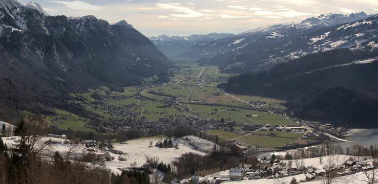 View into the Seez valley from Walenstadtberg, Swiss Alps