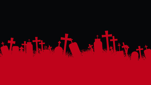 Zombie rising from grave cemetery horror Halloween spooky illustration vector artwork design for scary background graphics
