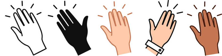 Obraz premium Diverse clapping hands icon, applause gesture, celebration symbol, appreciation illustration, unity design, friendship vector, success communication, teamwork encouragement, inclusion concept