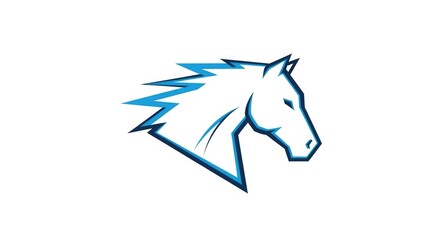 Fototapeta premium A stylized illustration of a horse's head with a flowing mane is depicted in blue lines on a white background.