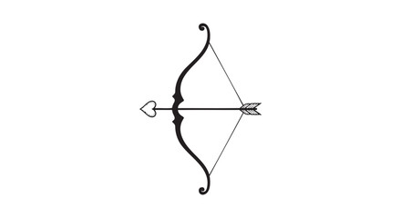 Naklejka premium Black bow and arrow, heart shaped arrowhead, drawn bowstring, hunting equipment, symbol of strength