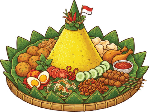 Nasi Tumpeng: Traditional Indonesian Celebration Food Illustration
