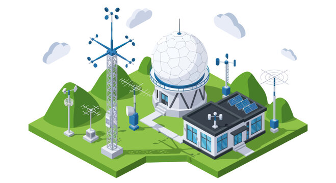 Meteorological Station with Radar Dome, Wind Turbines, and Solar Panels