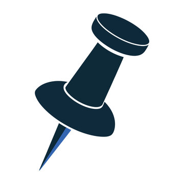 Dark blue vector pushpin with a sharp metallic tip and flat round head
