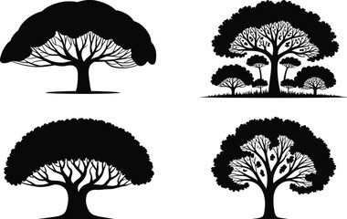Four black and white tree with different styles and compositions trees nature © Icons World