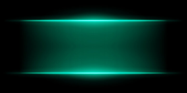 Abstract dark background with smooth green gradient center and bright blue horizontal light beams on top and bottom. Cinematic glow fading to black, for sci-fi, tech, or dramatic designs