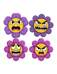 Obraz premium Four cartoon flowers with angry and frightened expressions on their faces