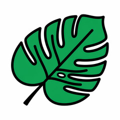 A simple green monstera leaf illustration on a white background, perfect for nature-themed designs and tropical aesthetics