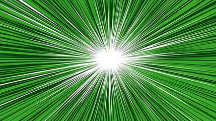 Obraz premium Green light burst with white center and radiating lines on green background