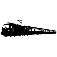 Vintage steam locomotive train traveling on tracks in black and white minimalist illustration © imran