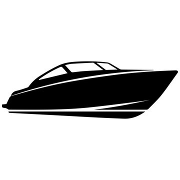 Modern speedboat racing on water sleek design black white illustration vector