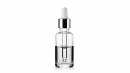 Naklejka premium Glass dropper bottle with liquid, isolated on white background