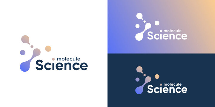 Creative modern science logo template. Simple molecule color gradient and dot connect, amoeba logo design vector illustration.
