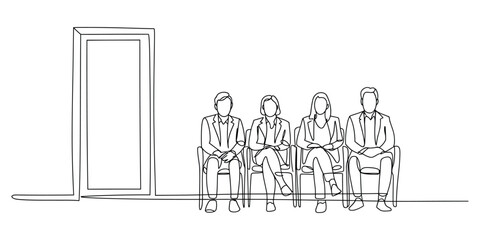 Obraz premium Minimalist One Line Drawing of Candidates Waiting for a Job Interview