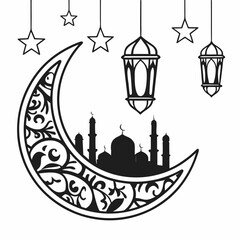 Vector illustration of mosque silhouette icon with dome and tower architecture landmark design