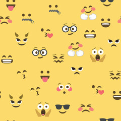 Fototapeta premium Seamless pattern of emoticons and emoji, emoji vector illustration, emoji background for social network.