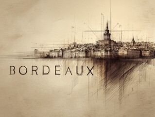 &ldquo;BORDEAUX&rdquo; overlays a sketch of its skyline&mdash;elegant and nostalgic. The monochrome strokes capture the city&rsquo;s historic charm and artistic legacy.