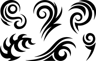 Fototapeta premium Tribal Tattoo Symbol Vector Set – Bold Black Tribal Ornament Silhouette Collection