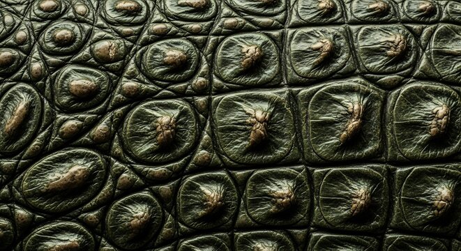 Close-up Macro Texture of Green Alligator Crocodile Skin Scales.