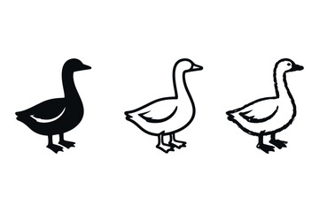 Collection of four Canada goose illustrations in various graphic styles, featuring minimalist continuous line art, © Vova
