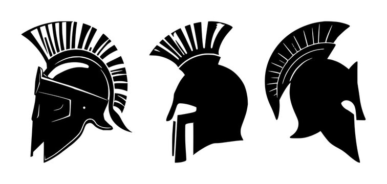 Roman centurion helmet set with solid black silhouette featuring ancient warrior theme, sharp crest detail with historical military and gladiator headwear