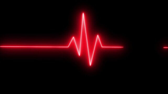 Neon heartbeat waveform animation on black background