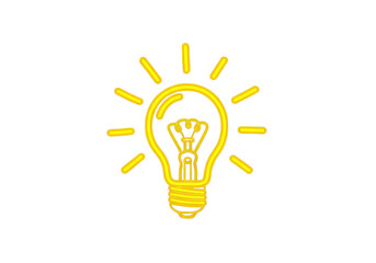 minimalist glowing yellow lightbulb doodle illustration with thick stylized rays, isolated on a white background with ample negative space, concept of intellectual breakthrough