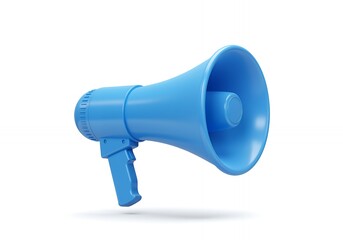 Blue plastic megaphone on white background loudspeaker