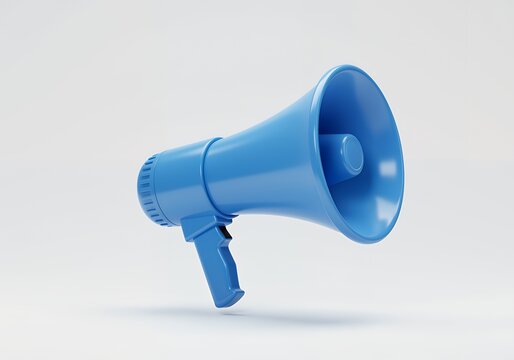 Blue plastic megaphone on white background loudspeaker 1
