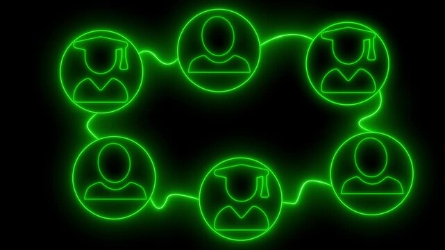 Interconnected figures symbolizing education and collaboration animation