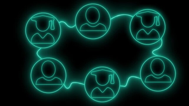 Interconnected figures symbolizing education and collaboration animation