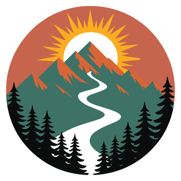Sunrise illuminating a winding mountain path surrounded by forest