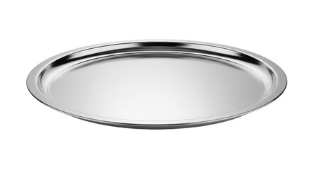 Shiny silver metal tray isolated PNG, serving platter for food presentation and catering events on...