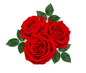 Naklejka premium Beautiful bouquet of red roses isolated on white background. Romantic floral composition symbolizing love, passion and celebration, perfect for Valentine’s Day and wedding design.