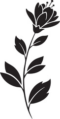 Black floral vector icon, single flower stem