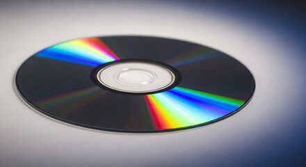 Fototapeta premium Reflective CD/DVD, showing colorful light dispersion, on a blurred gradient background
